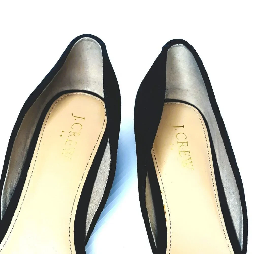 J. Crew Factory Black Suede Leather d'Orsay Flats 9 Pointed Toe